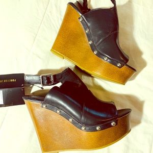 NWT Forever 21 Black Studded Platform Wedges